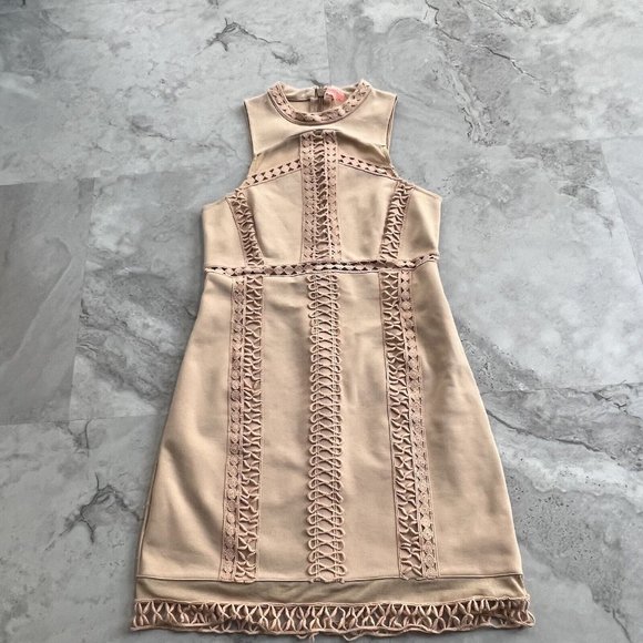 Free People Nude Skyscraper Bodycon Mini Dress Crochet Womens Small S - Picture 1 of 8